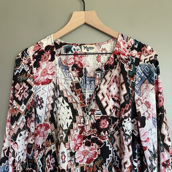 Show Me Your Mumu Jamie Tunic Mini Babydoll Dress Small Girl Tribe Mixed Printn - Picture 6 of 16